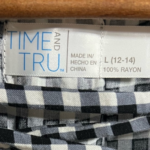 Time And Tru Black|White Gingham Summer Dress Size L 12-14 - Picture 3 of 5